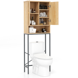 Costway 2 Door Single Shelf Natural Over The Toilet Storage Cabinet - Size: 107 x 35 x 22cm - Cream - Wilko - thumbnail 4