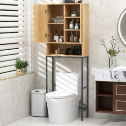 Costway 2 Door Single Shelf Natural Over The Toilet Storage Cabinet - Size: 107 x 35 x 22cm - Cream - Wilko