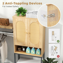 Costway 2 Door Single Shelf Natural Over The Toilet Storage Cabinet - Size: 107 x 35 x 22cm - Cream - Wilko - thumbnail 7