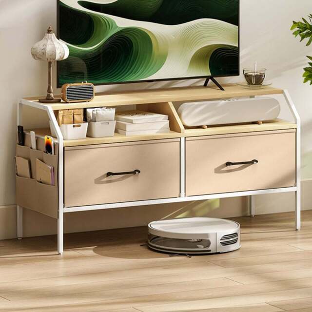 HOMCOM 2 Drawers Natural Brown TV Unit - Size: 50.5 x 35 x 98cm - Wilko - image 1