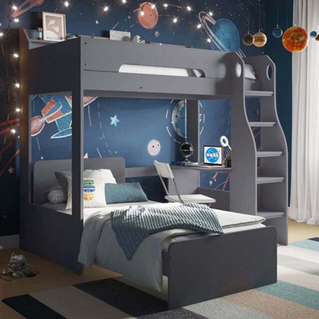 Flair Cosmic Grey Wooden L Shaped Bunk Bed - Size: Single - Wilko - image 1