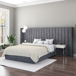 Aspire Furniture Grandeur Steel Plush Velvet Wing Headboard - Size: Emperor - Silver - Aspire Beds - Wilko - thumbnail 3
