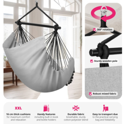 tectake Malika Grey Hanging Chair 150kg - Size: 150 x 100 x 150cm - Wilko - thumbnail 4