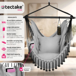 tectake Malika Grey Hanging Chair 150kg - Size: 150 x 100 x 150cm - Wilko - thumbnail 7