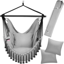 tectake Malika Grey Hanging Chair 150kg - Size: 150 x 100 x 150cm - Wilko - thumbnail 3