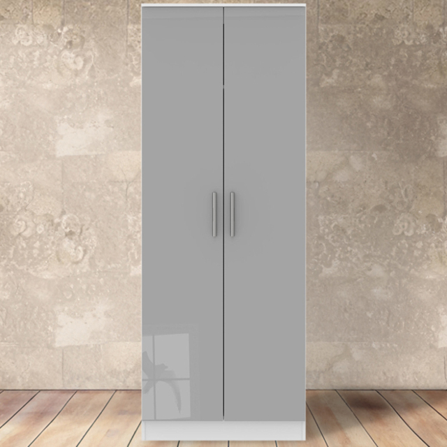 Crowndale Contrast 2 Door Grey and White Matt Tall Wardrobe Ready Assembled - Wilko - image 1