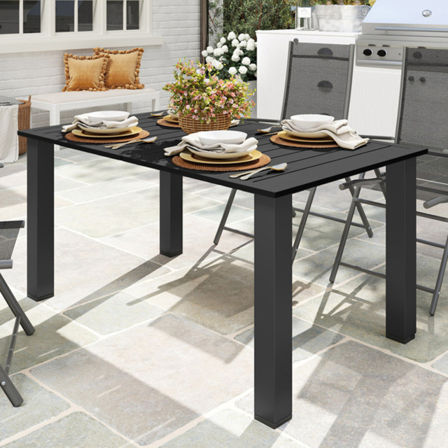Outsunny 6 Seater Slatted Garden Dining Table with Parasol Hole Black - Wilko - image 1