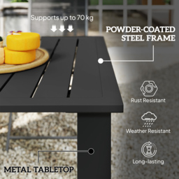 Outsunny 6 Seater Slatted Garden Dining Table with Parasol Hole Black - Wilko - thumbnail 6