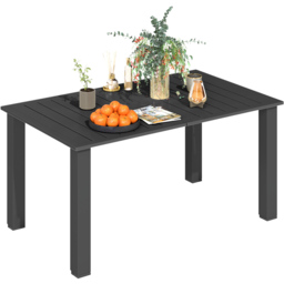 Outsunny 6 Seater Slatted Garden Dining Table with Parasol Hole Black - Wilko - thumbnail 3