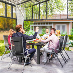 Outsunny 6 Seater Slatted Garden Dining Table with Parasol Hole Black - Wilko - thumbnail 4