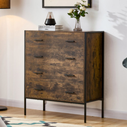 Vida Designs Brooklyn 4 Drawer Dark Wood Rustic Metal Frame Chest of Drawers - Brown - Wilko - thumbnail 5