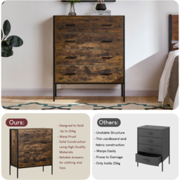 Vida Designs Brooklyn 4 Drawer Dark Wood Rustic Metal Frame Chest of Drawers - Brown - Wilko - thumbnail 6