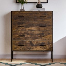 Vida Designs Brooklyn 4 Drawer Dark Wood Rustic Metal Frame Chest of Drawers - Brown - Wilko - thumbnail 4