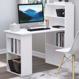 Portland Modern Shelf Office Desk White - Size: 120 x 55 x 120cm - Wilko - thumbnail 1