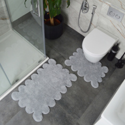Allure Bath Fashions 2 Piece Scallop Light Grey Bath Mat Set - Size: 50 x 80 x 1cm - Wilko - thumbnail 3