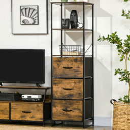 Portland 3 Drawer 2 Shelf Rustic Brown Tall Bookcase - Wilko - thumbnail 1
