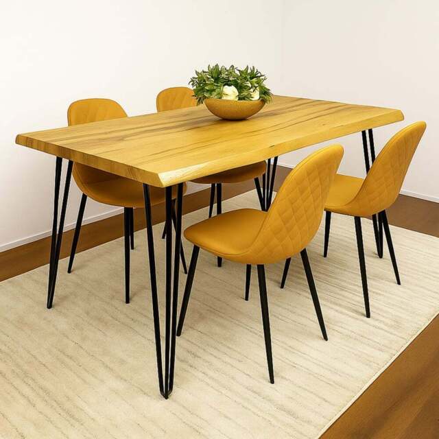 Kosy Koala 4 Seater Faux Leather Dining Set Mustard - Brown - Wilko - image 1