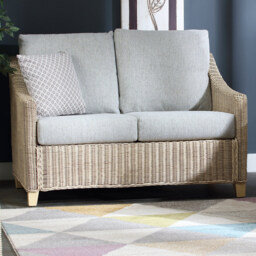 Desser Dijon 3 Seater Natural Rattan Cane Pebble Fabric Sofa - Grey - Wilko - thumbnail 1