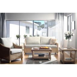 Desser Dijon 3 Seater Natural Rattan Cane Pebble Fabric Sofa - Grey - Wilko - thumbnail 5