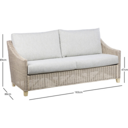 Desser Dijon 3 Seater Natural Rattan Cane Pebble Fabric Sofa - Grey - Wilko - thumbnail 7