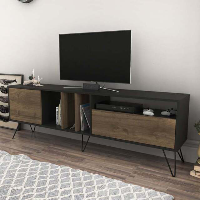 Decorotika Mistico Black and Walnut Wide TV Unit - Size: 58 x 180 x 35.5cm - Multi - Wilko - image 1