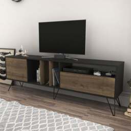Decorotika Mistico Black and Walnut Wide TV Unit - Size: 58 x 180 x 35.5cm - Multi - Wilko - thumbnail 1
