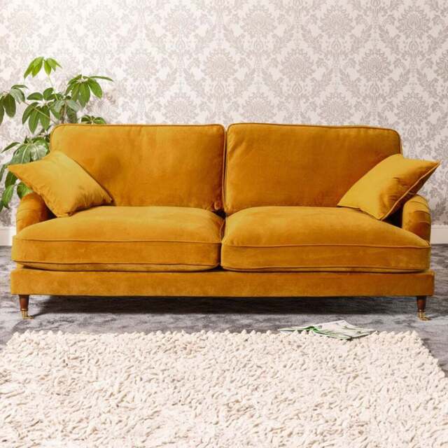 Mackenzie 4 Seater Yellow Plush Velvet Sofa - Artemis Home - Wilko - image 1