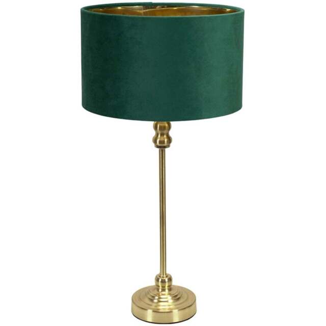 ValueLights Maggie Gold Candlestick LED Table Lamp with Forest Green and Gold Velvet Lamp Shade - Size: 50 x 25 x 25cm - Wilko - image 1