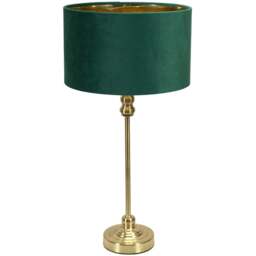 ValueLights Maggie Gold Candlestick LED Table Lamp with Forest Green and Gold Velvet Lamp Shade - Size: 50 x 25 x 25cm - Wilko