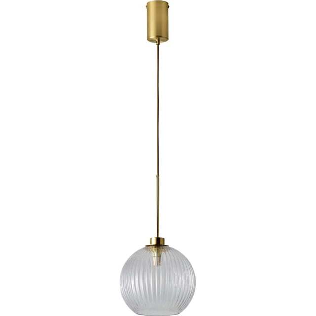ValueLights Maddison Clear Ribbed Glass Shade Brushed Gold LED Ceiling Pendant Light With Bulb - Size: 215.5 x 20 x 20cm - Wilko