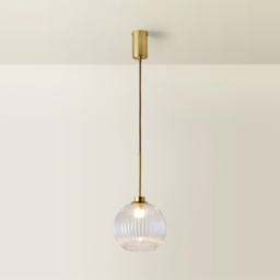 ValueLights Maddison Clear Ribbed Glass Shade Brushed Gold LED Ceiling Pendant Light With Bulb - Size: 215.5 x 20 x 20cm - Wilko - thumbnail 7