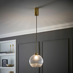 ValueLights Maddison Clear Ribbed Glass Shade Brushed Gold LED Ceiling Pendant Light With Bulb - Size: 215.5 x 20 x 20cm - Wilko - thumbnail 3