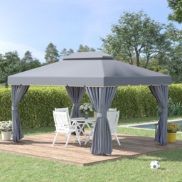 Outsunny 4 x 3m Grey Canopy Pavilion Patio Gazebo Tent with Sides - Size: 280 x 290 x 390cm - Wilko