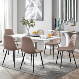 Furniturebox Molini Solara 6 Seater Dining Set White Gloss Cappuccino and Black - Brown - Wilko - thumbnail 1