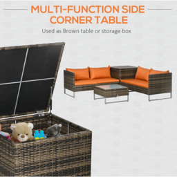 Outsunny 4 Seater Orange Cushion Rattan Garden Lounge Set with Storage Table - Wilko - thumbnail 5