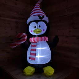 Samuel Alexander Outdoor Penguin with Candy Cane LED Christmas Inflatables Decorations 4ft - Size: 120 x 70 x 701cm - Multi - Wilko