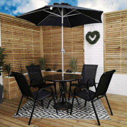 Samuel Alexander 4 Seater Round Outdoor Dining Set with Black Parasol - Wilko