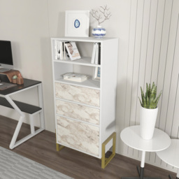 Decorotika Utopie 3 Door 2 Shelf White and White Marble Effect Modern Bookshelf - Size: 60 x 136.8 x 35cm - Multi - Wilko - thumbnail 5