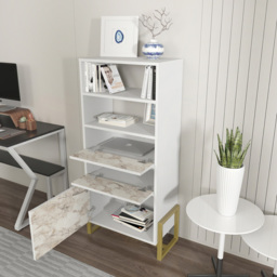 Decorotika Utopie 3 Door 2 Shelf White and White Marble Effect Modern Bookshelf - Size: 60 x 136.8 x 35cm - Multi - Wilko - thumbnail 7