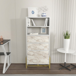 Decorotika Utopie 3 Door 2 Shelf White and White Marble Effect Modern Bookshelf - Size: 60 x 136.8 x 35cm - Multi - Wilko - thumbnail 6
