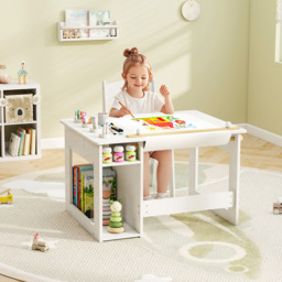 Costway 2 Shelf White Toddler Drawing Desk with Paper Roll and 4 Paint Cups - Size: 80 x 60 x 49cm - Wilko - thumbnail 6