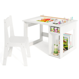 Costway 2 Shelf White Toddler Drawing Desk with Paper Roll and 4 Paint Cups - Size: 80 x 60 x 49cm - Wilko - thumbnail 4