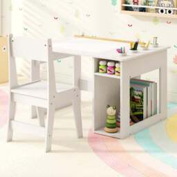 Costway 2 Shelf White Toddler Drawing Desk with Paper Roll and 4 Paint Cups - Size: 80 x 60 x 49cm - Wilko