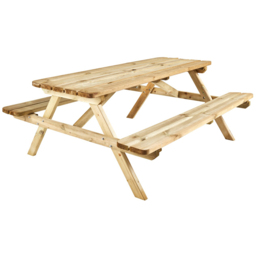 Cerland Romane 6 Seater Wooden Picnic Table with 2 Foldable Benches - Tan - Wilko - thumbnail 3