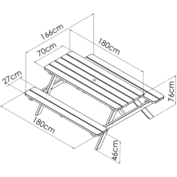 Cerland Romane 6 Seater Wooden Picnic Table with 2 Foldable Benches - Tan - Wilko - thumbnail 7