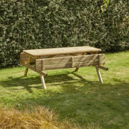 Cerland Romane 6 Seater Wooden Picnic Table with 2 Foldable Benches - Tan - Wilko - thumbnail 6