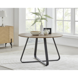 Furniturebox Fira Cesano Wood Effect 4 Seater Round Dining Set Brown Mustard Yellow and Black - Wilko - thumbnail 3