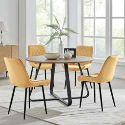 Furniturebox Fira Cesano Wood Effect 4 Seater Round Dining Set Brown Mustard Yellow and Black - Wilko - thumbnail 1