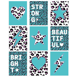 Wee Blue Coo Turquoise Purple Leopard Pattern Heart Lightning Star Wall Art Print 30 x 41cm 9 Pack - Size: 40.5 x 30.5 x 0.3cm - Wilko - thumbnail 1