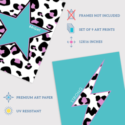 Wee Blue Coo Turquoise Purple Leopard Pattern Heart Lightning Star Wall Art Print 30 x 41cm 9 Pack - Size: 40.5 x 30.5 x 0.3cm - Wilko - thumbnail 5